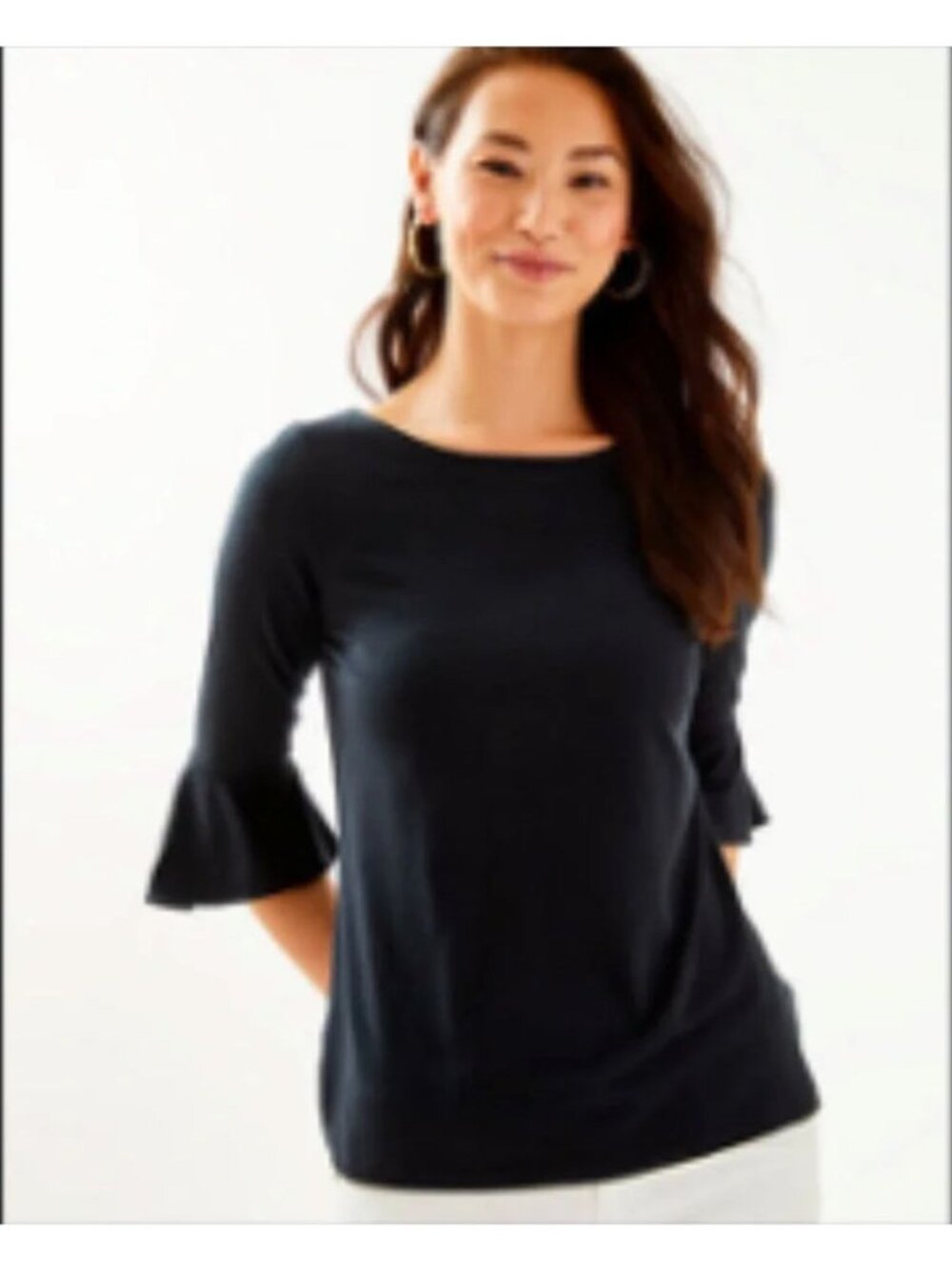 Lilly Pulitzer Fontaine Top Onyx Black Bell Sleeve Scoop Neck XL NWT